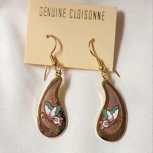 New Vintage Genuine Cloisonne Butterfly Earrings